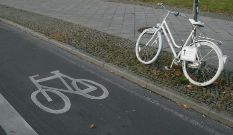 Ghost bikes memorialize fatal bicycle accidents. 