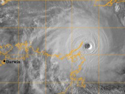 Cyclone Monica approaching landfall in Australia on April 23, 2006.