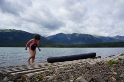 Frozen chosen: Child swims in Tatogga Lake.