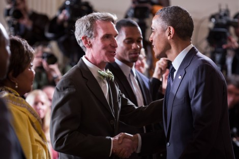 President Barack Obama shakes hands with audience members after he delivers remarks in the East Room during the White House Science Fair, April 22, 2013. The fair is a key commitment in the President’s "Educate to Innovate" campaign to inspire more girls and boys to excel in science, technology, and math (STEM) subjects. (Official White House Photo by Pete Souza)