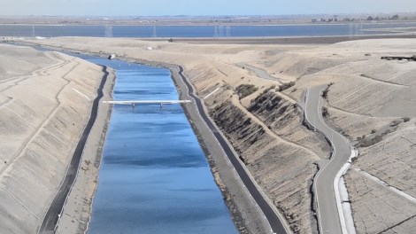 The channel leading from the Clifton Court Forebay into the Banks Pumping Plant can send more than 10,000 cubic feet of water per second flowing into the California Aqueduct.