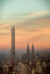 That tall building is completely water neutral in this futuristic Kuala Lumpur.