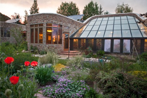 Evening view of the garden at the Banana Farm