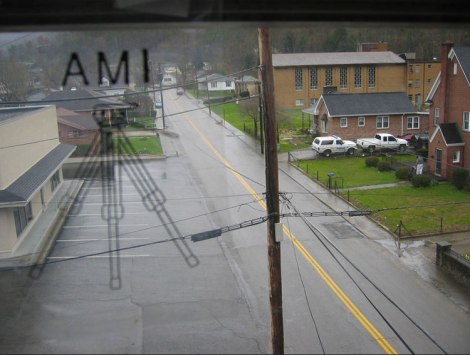 Whitesburg through the windows of Appalshop.