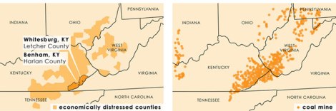 YES! Magazine graphics by Jim McGowan and Natalie Lubsen. Data from the Appalachian Regional Commission and the U.S. Energy Information Administration.