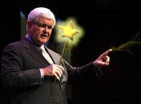 Newt Gingirch with magic wand