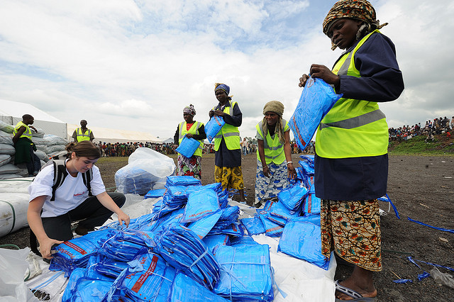 Mosquito nets are distributed in the Congo.