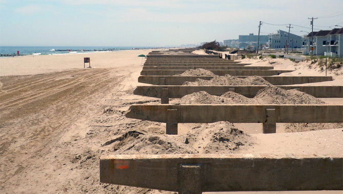 An incomplete section of the destroyed Rockaway Beach boardwalk in late May.