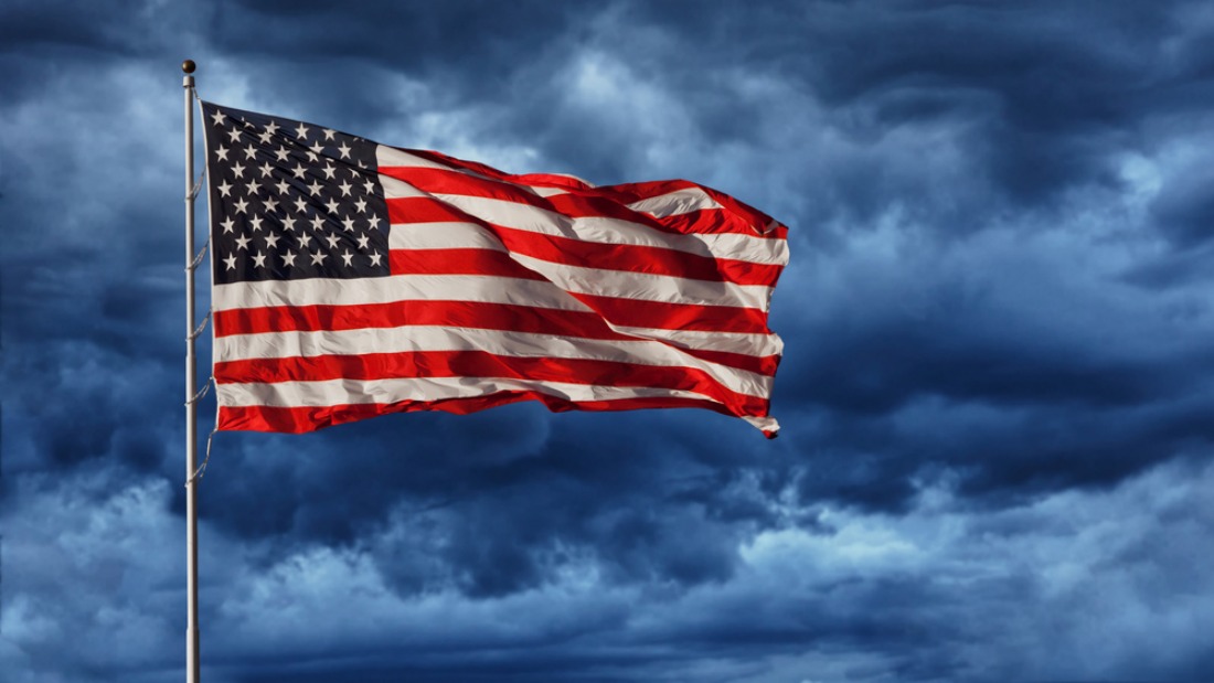 U.S. flag in a storm