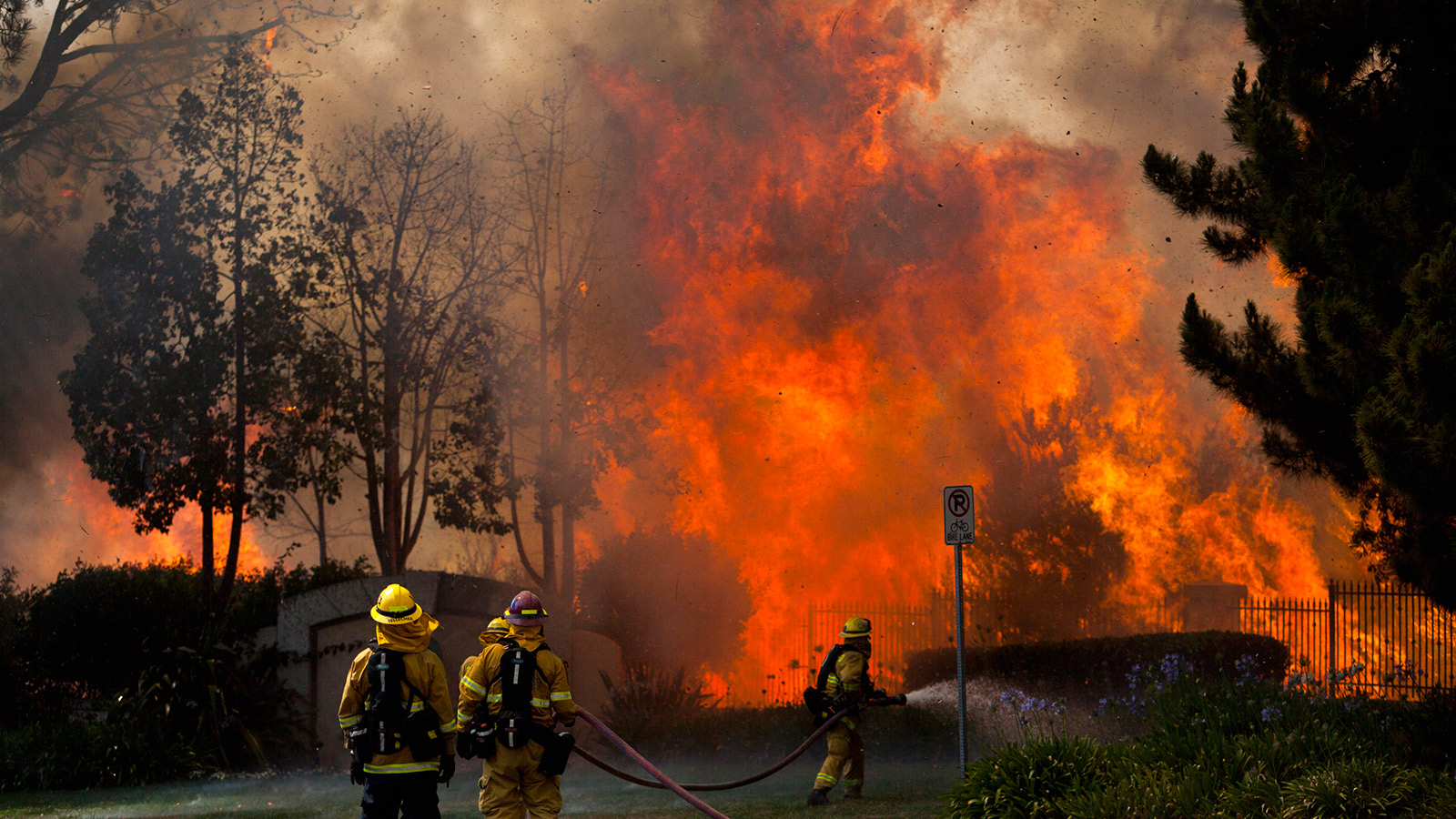 Firefighters battle the so-called Poinsettia Fire in Carlsbad, California May 14, 2014.