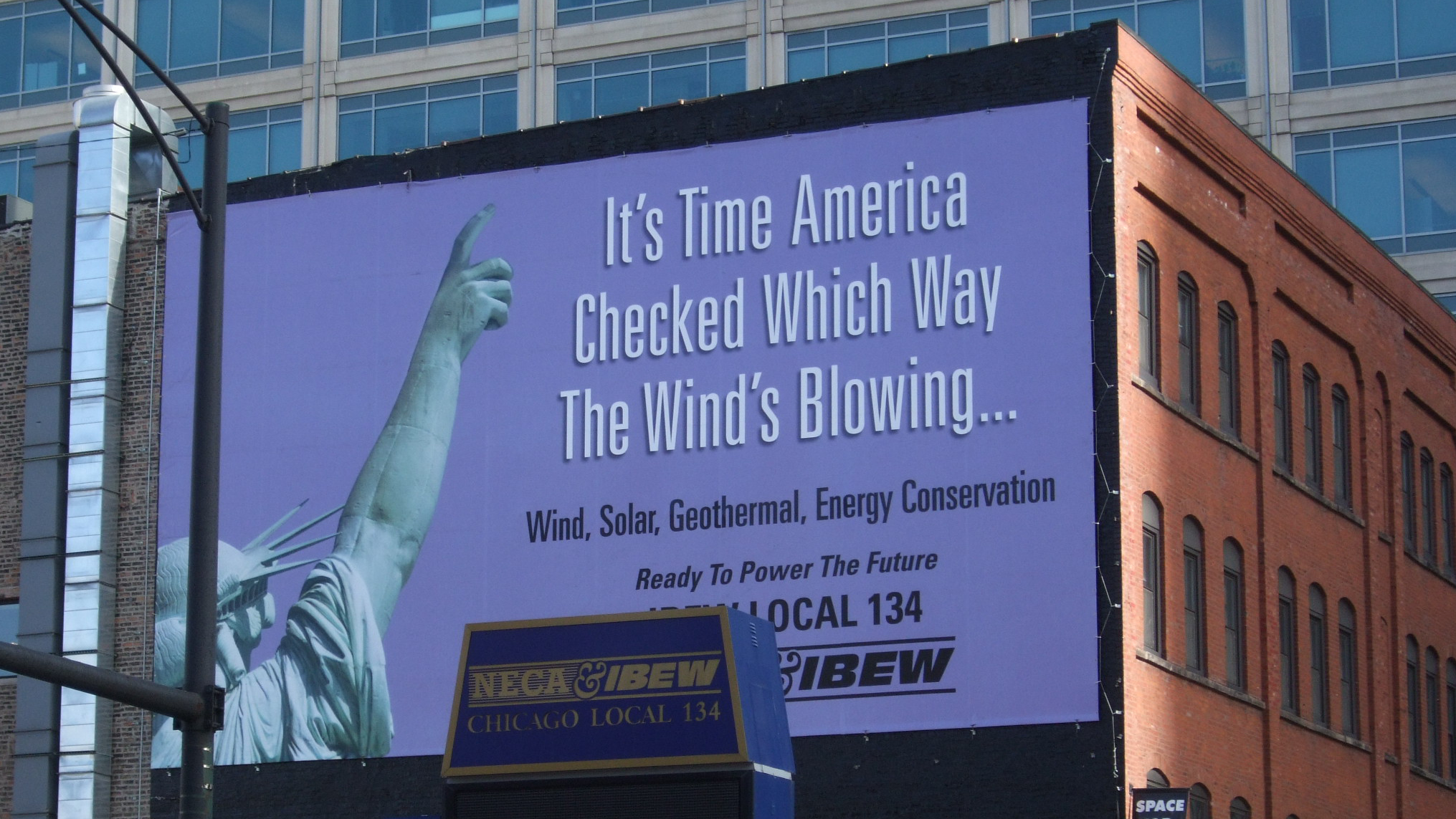 IBEW sign promoting renewables