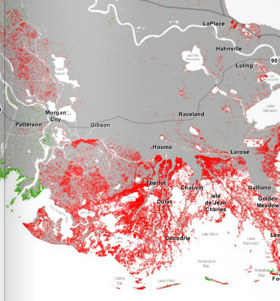 The red areas are projected to disappear.