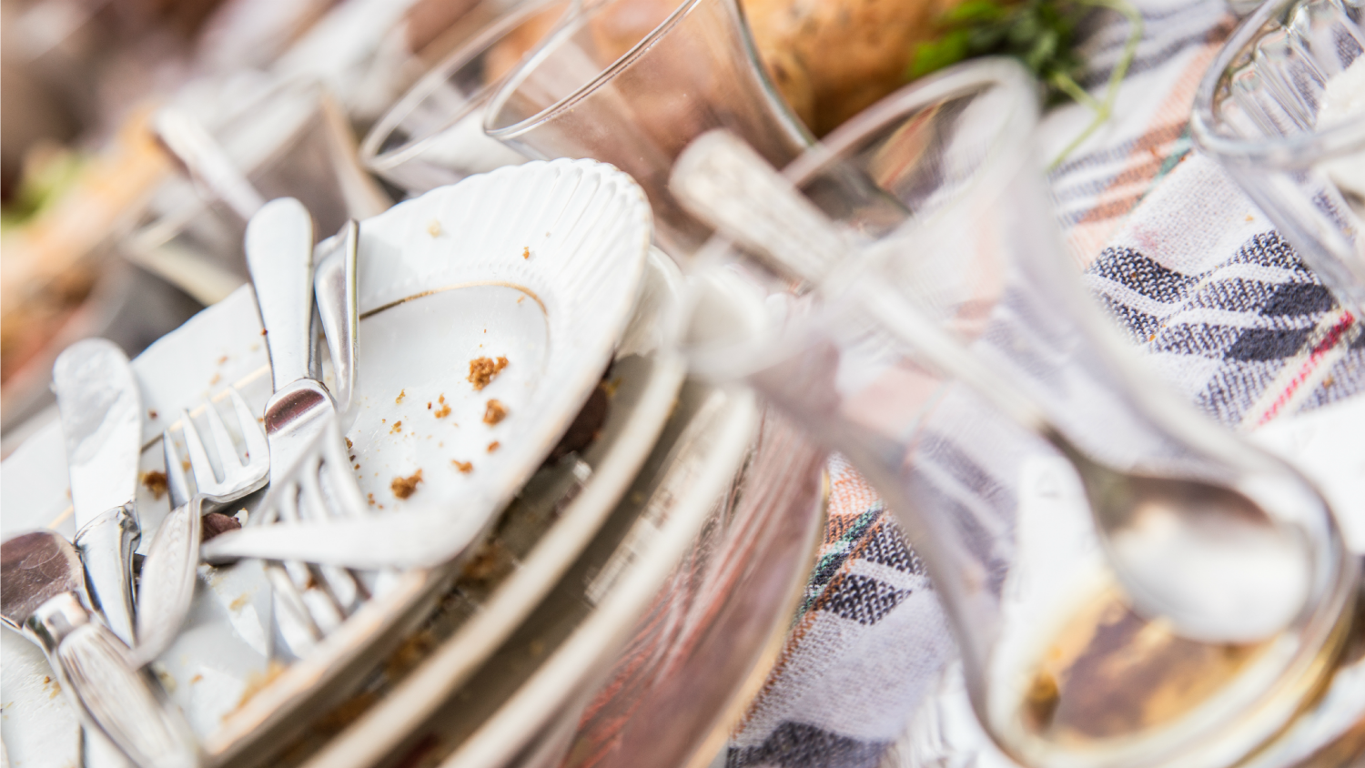 table of dirty dishes