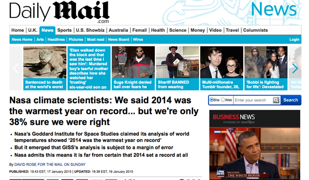 Screenshot of the Mail on Sunday story criticizing NASA