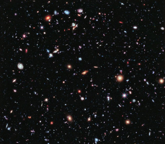 The Hubble Deep Field -- to the human eye, this rice-sized patch of space would appear blank. To Hubble, it's a delightful jumble of galaxies. 