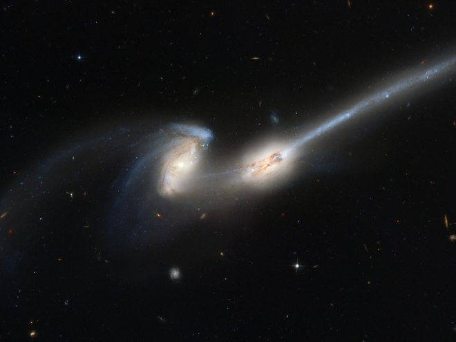 Two galaxies colliding, in extreme slow-mo.