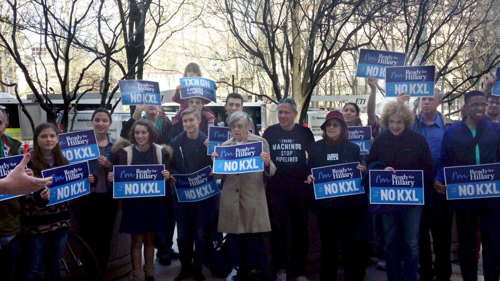 anti-Keystone protestors rally outside Clinton headquarters