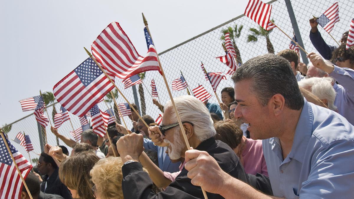 flag-waving crowd