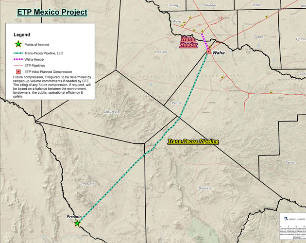 Proposed route for the Trans-Pecos pipeline. 