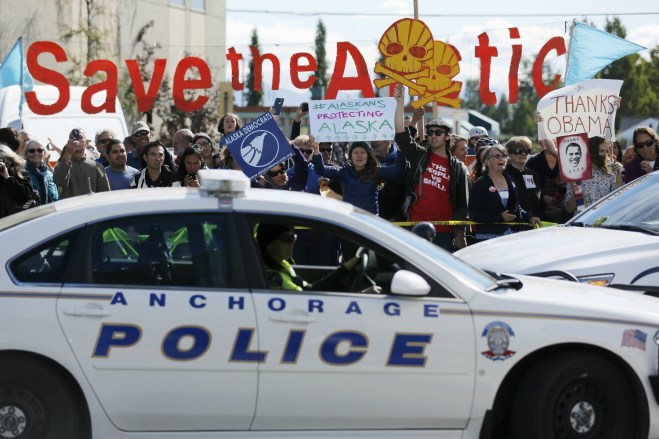 protesters outside Obama's Alaska climate speech