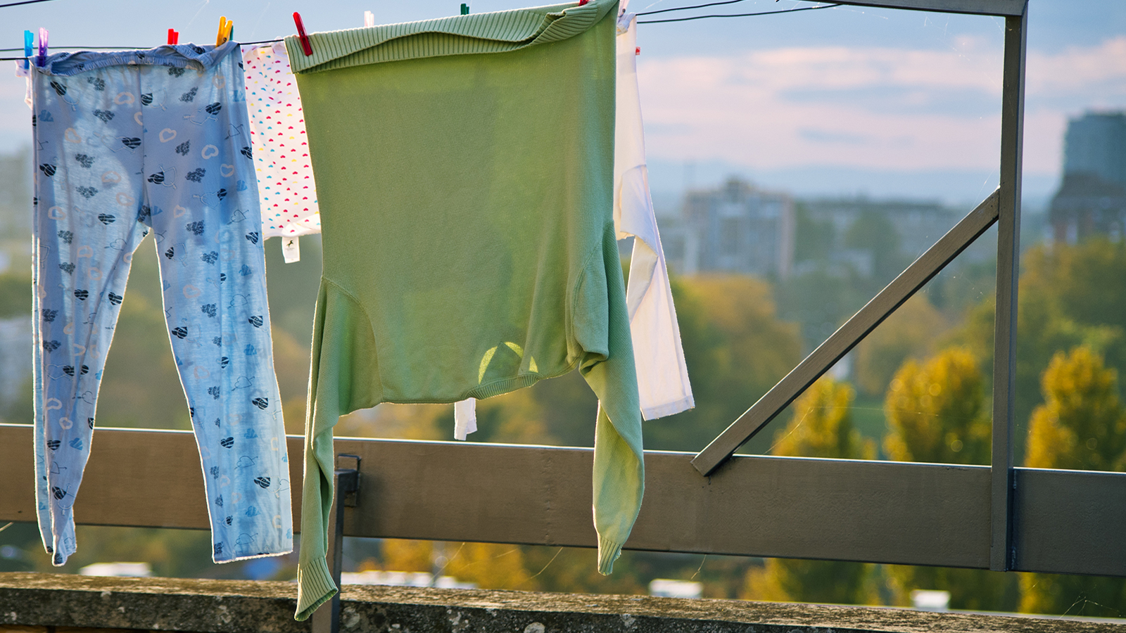 Laundry drying on a clothesline