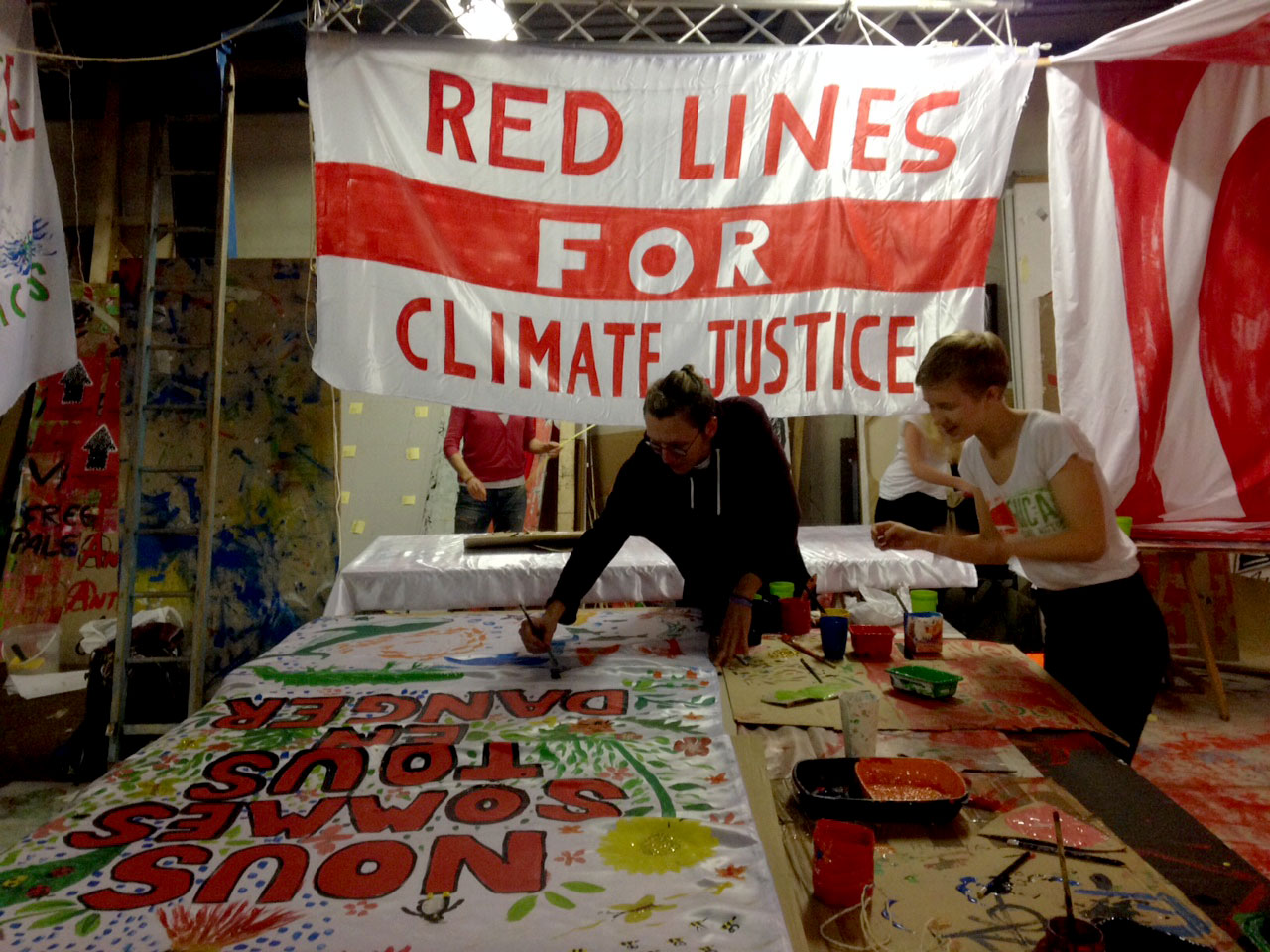 activists making banners