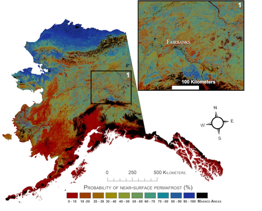 Current probability of near-surface permafrost in Alaska.