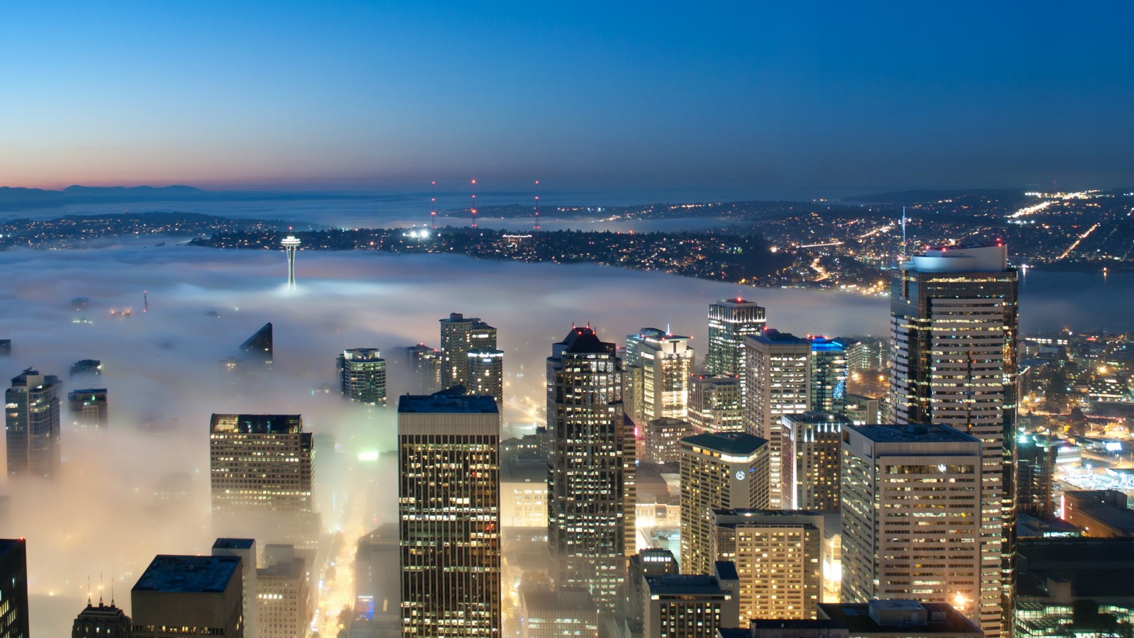 Clouds pass over Seattle.