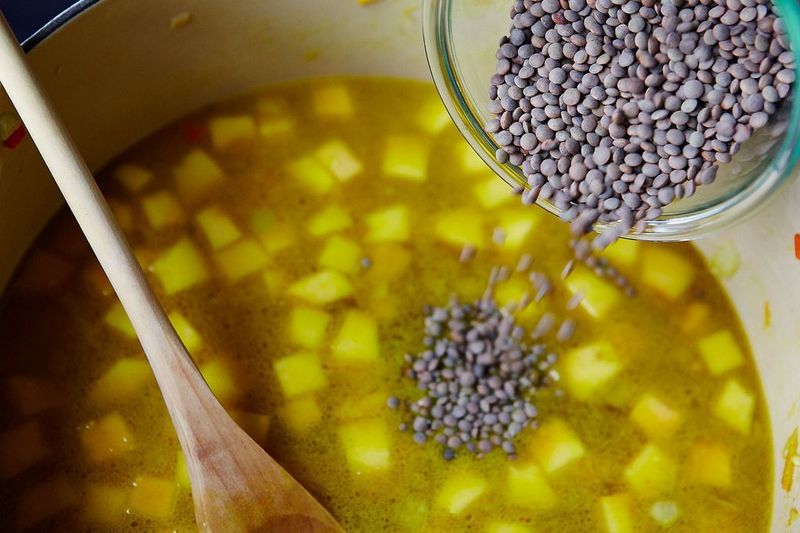 Le Puy lentils about to become Le Puy lentil soup.