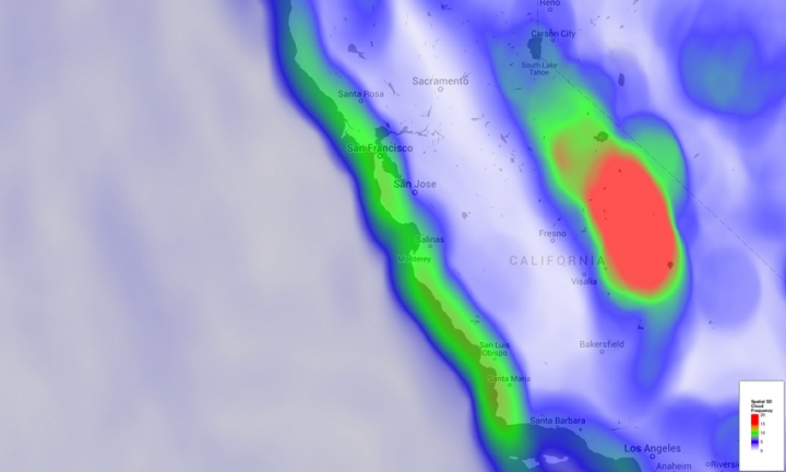 Spatial variation in cloud frequency.