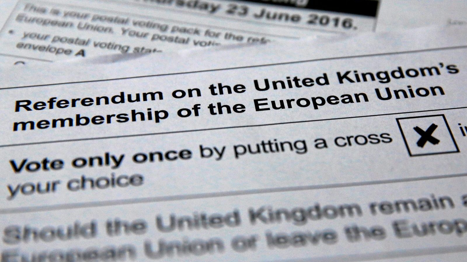 Illustration picture of postal ballot papers June 1, 2016 ahead of the June 23 BREXIT referendum when voters will decide whether Britain will remain in the European Union.