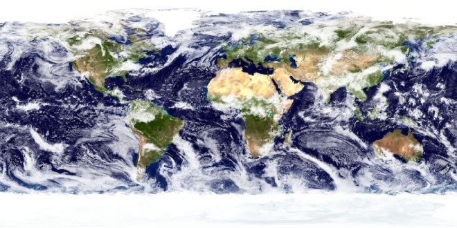 Bands of clouds at different latitudes.