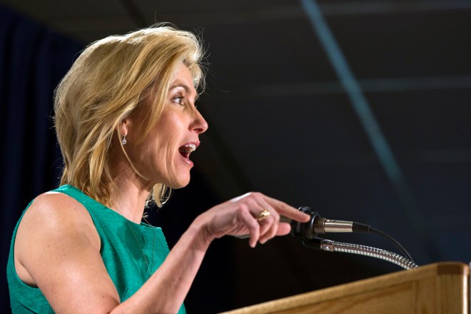 Conservative media personality Laura Ingraham speaks during the inaugural Freedom Summit meeting for conservative speakers in Manchester