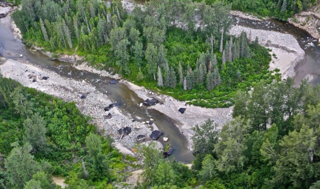 The bed of the Chuitna river is littered with seveal-ton lumps of coal.