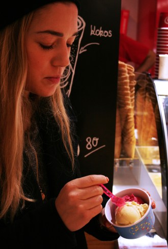 A young woman undergoes the process of climate model gastronification.