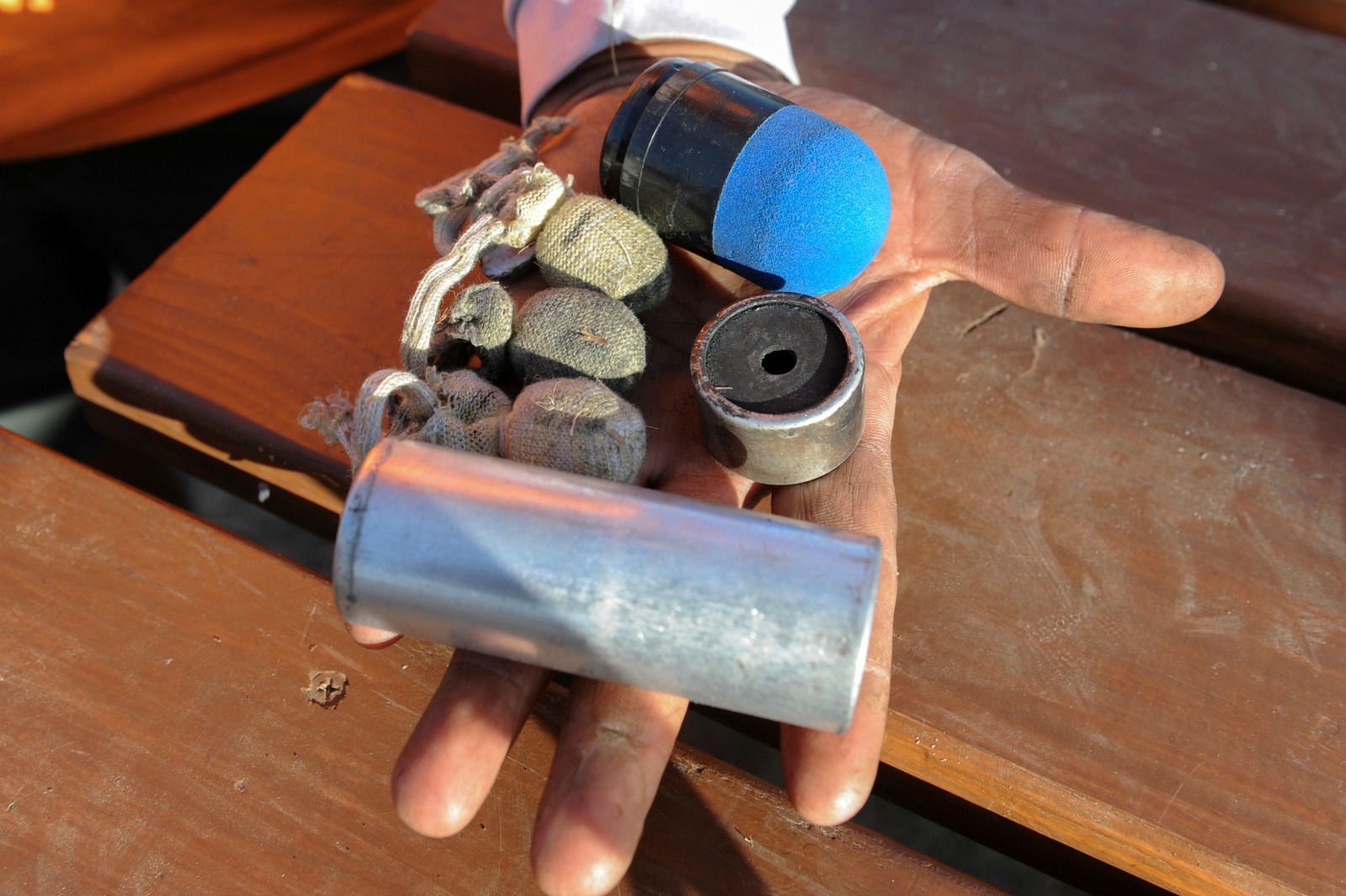 A collection of weapons used by police against protesters at Standing Rock.