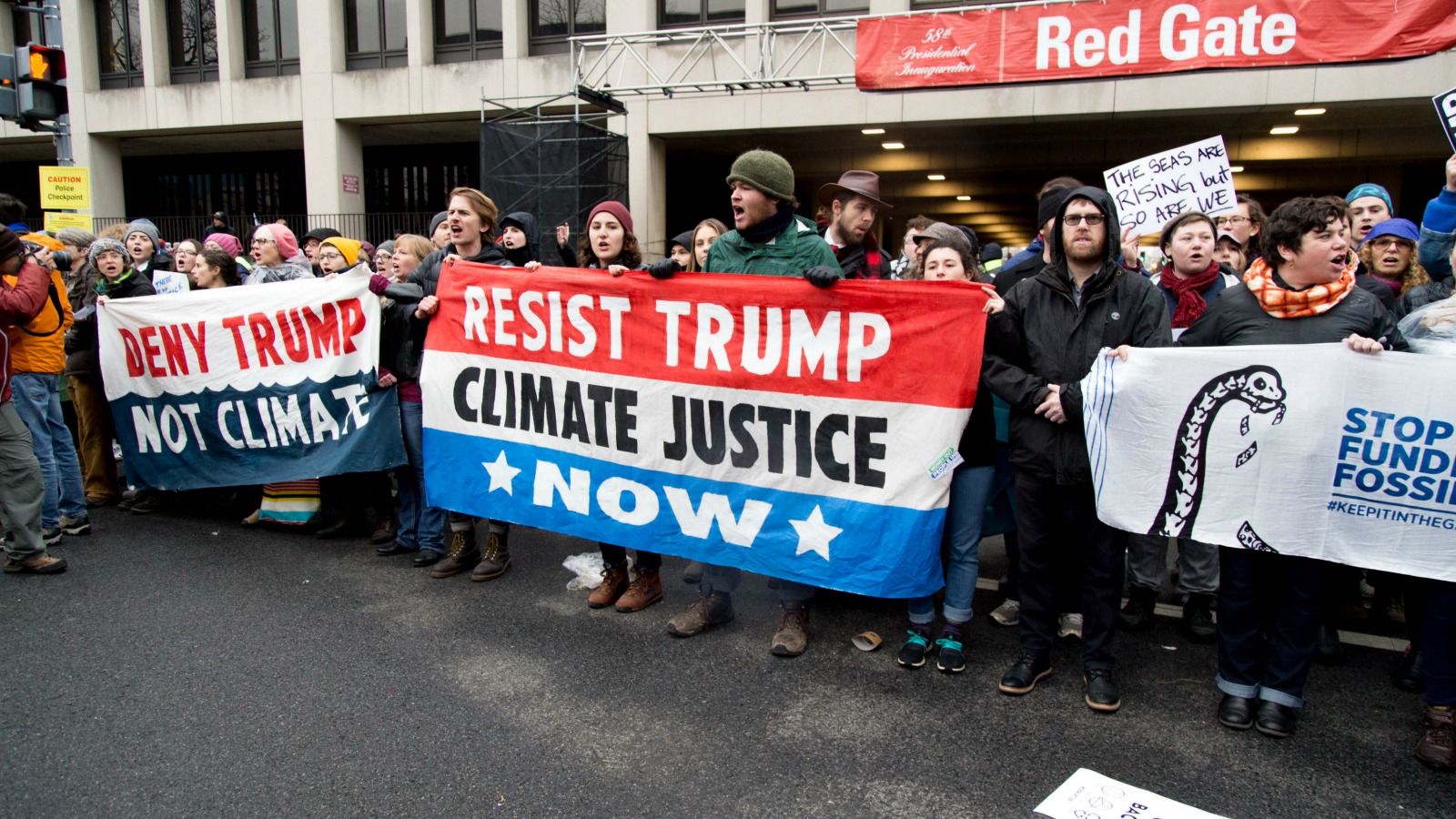 Anti-Trump protests in Washington on Friday frequently focused on his opposition to climate regulations.