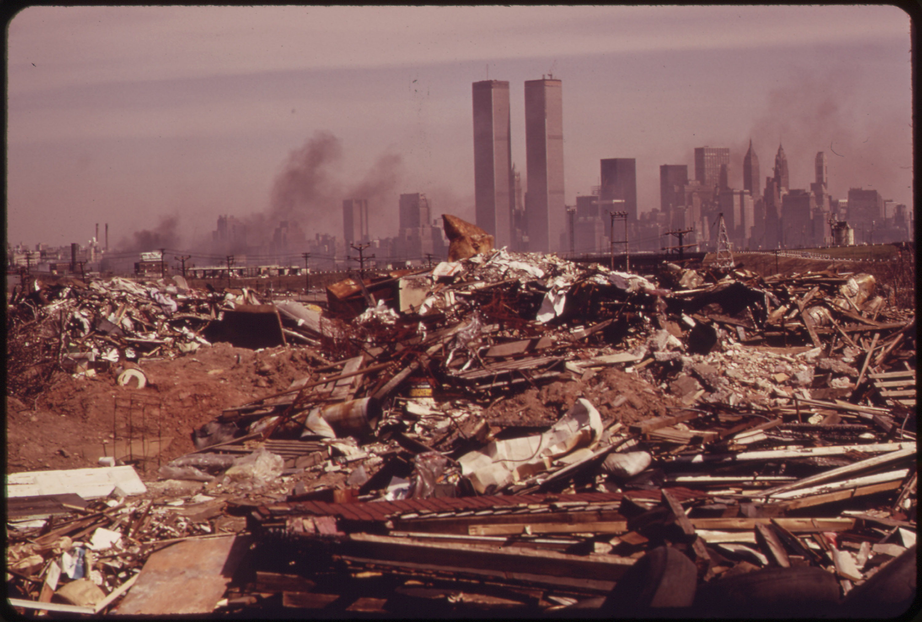 Illegal dumping grounds off the New Jersey turnpike across from Manhattan in 1973.