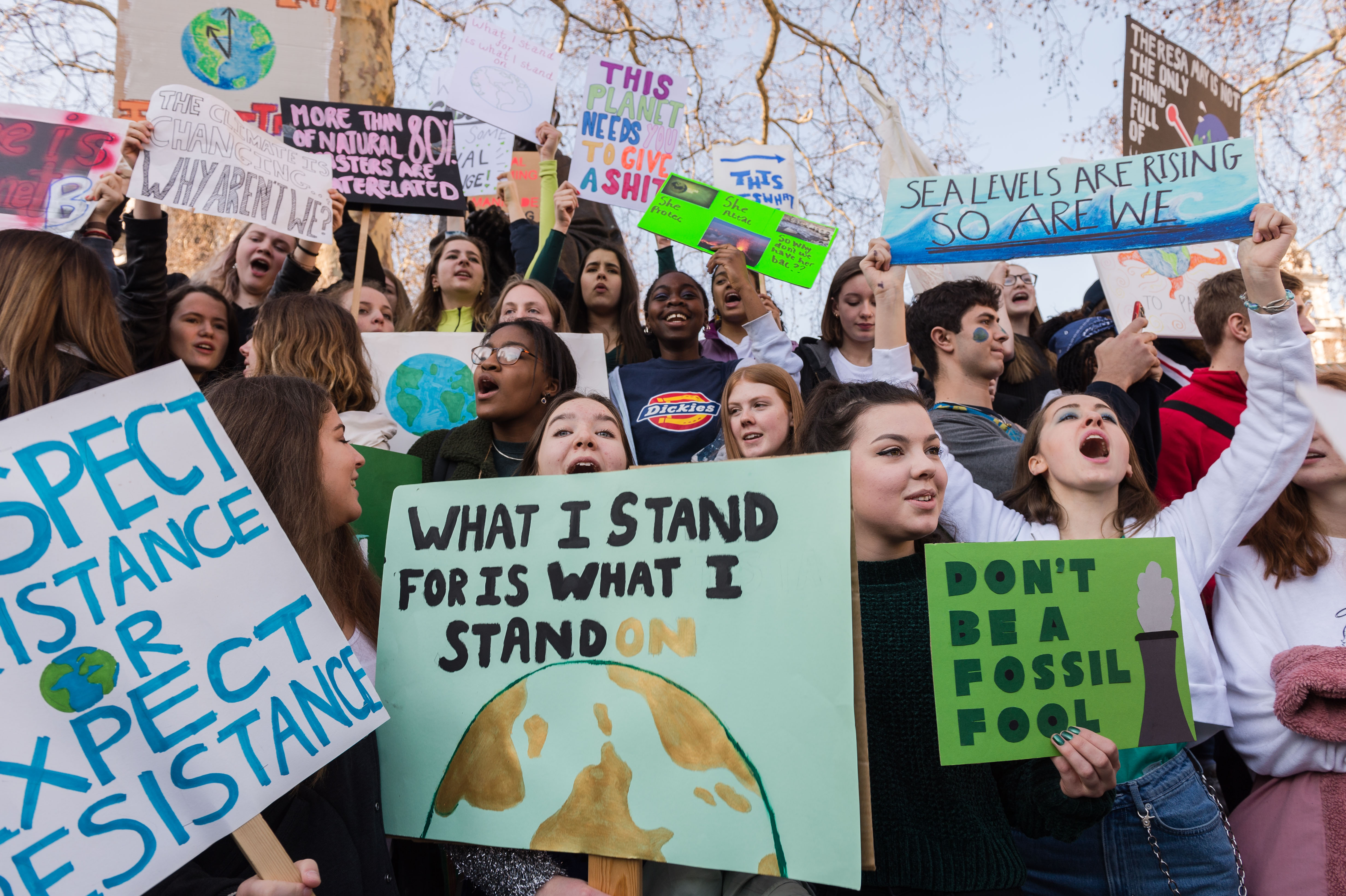 Thousands of youth strikers gather in Parliament Square in central London to protest the government's lack of action on climate change.