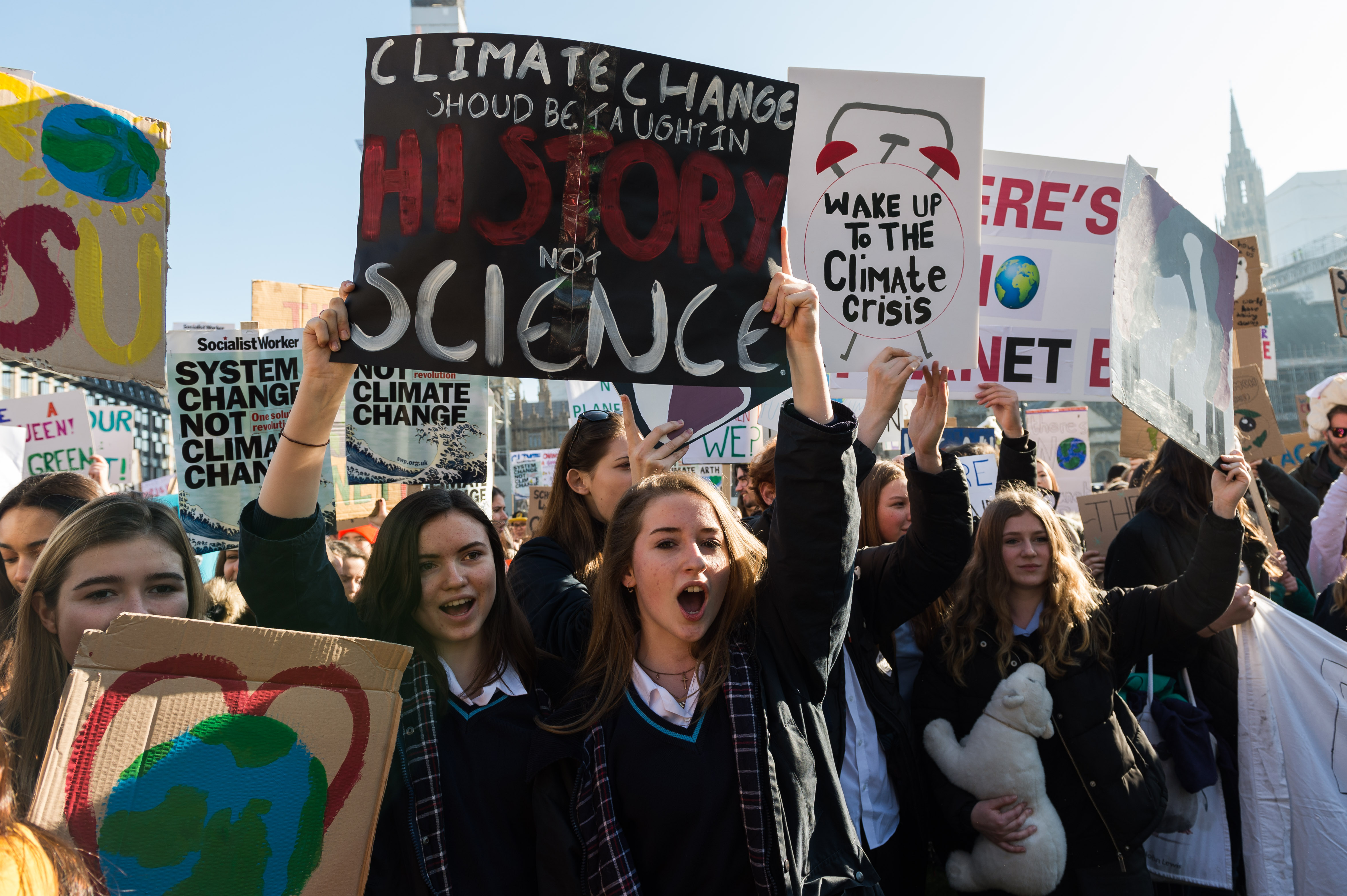 Thousands of youth climate strikers gathered in central London on February 15.