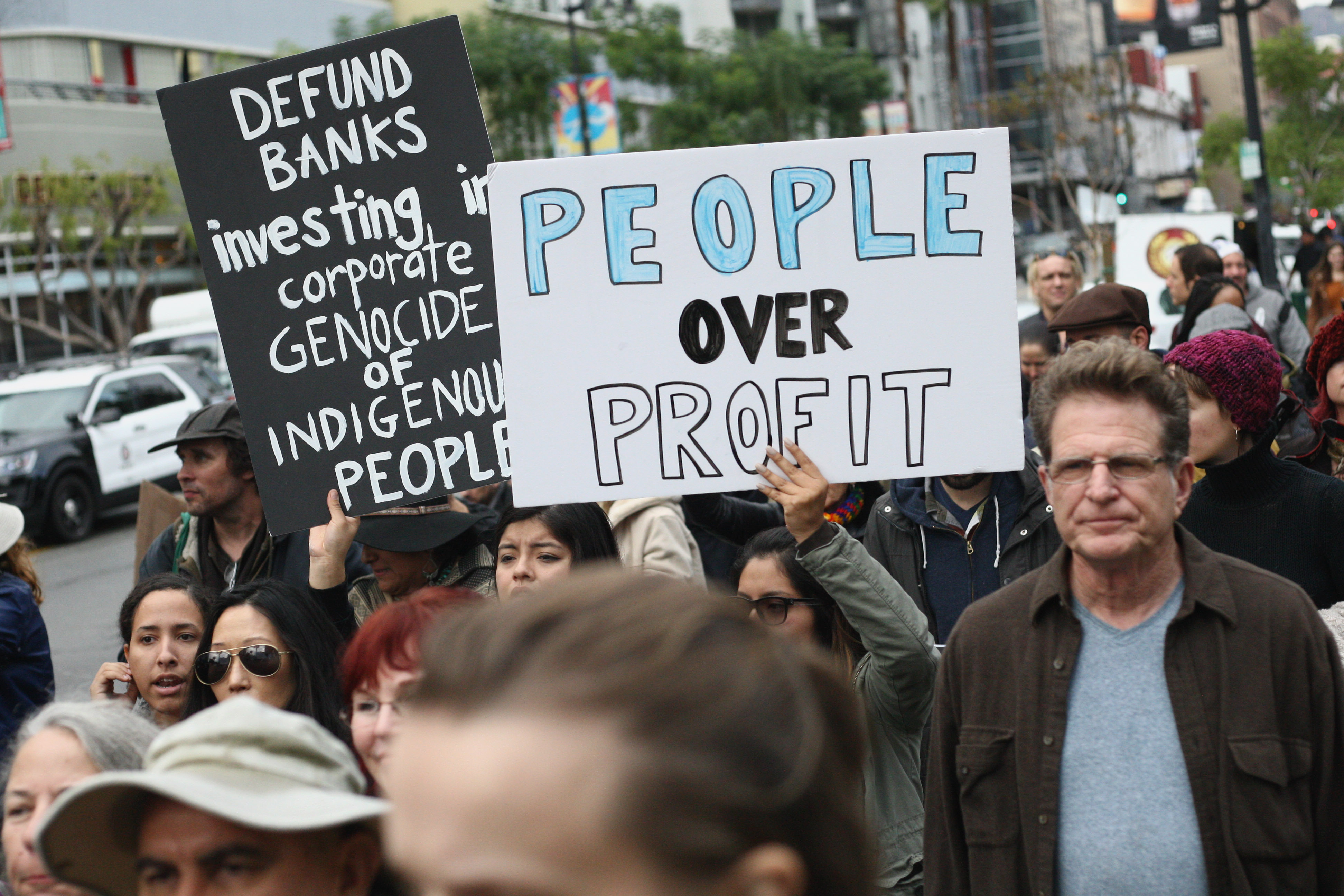 Protesters rally against Wells Fargo in solidarity with the people of Standing Rock in 2016.