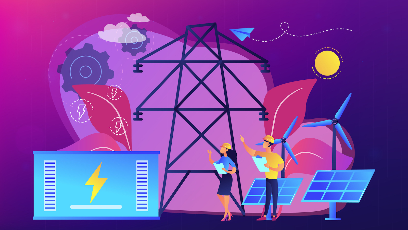 Illustration of battery storage in a renewable grid