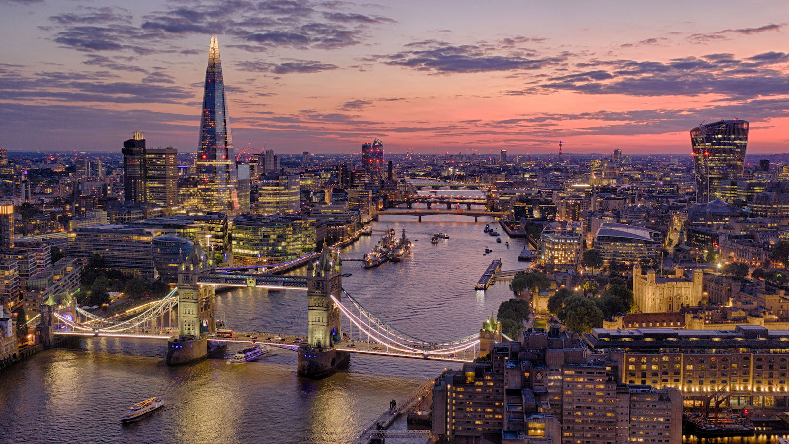 Aerial view of London at night