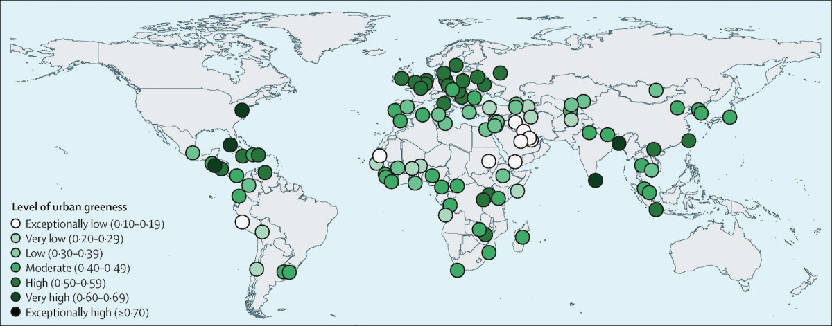 Word map showing levels of urban greenness