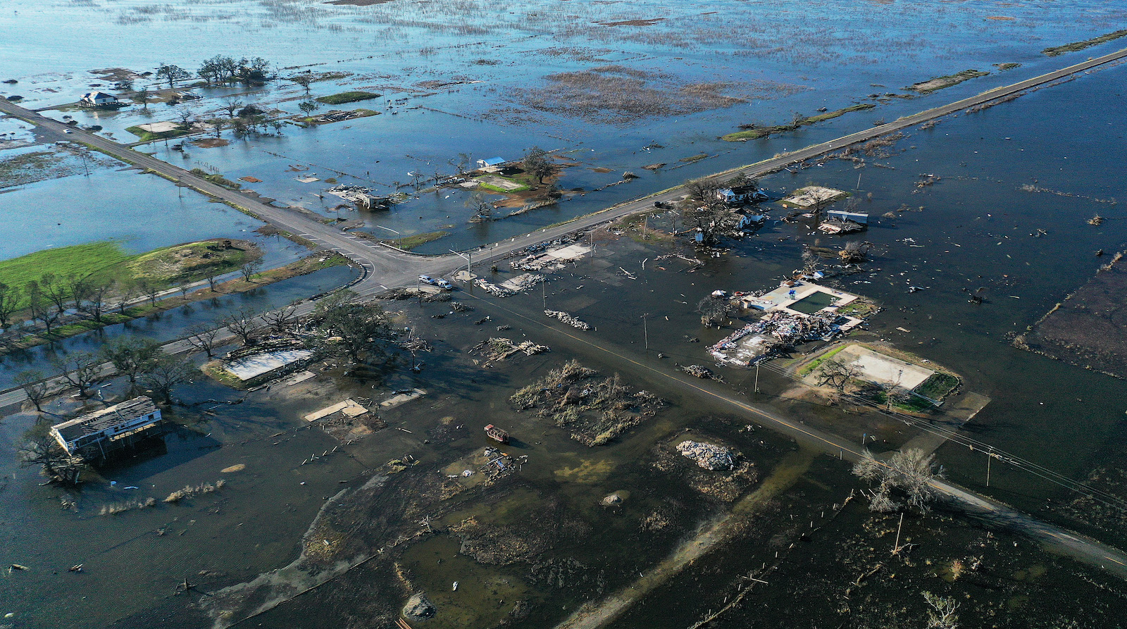 a picture of downed houses in Louisiana after Hurricane Laura