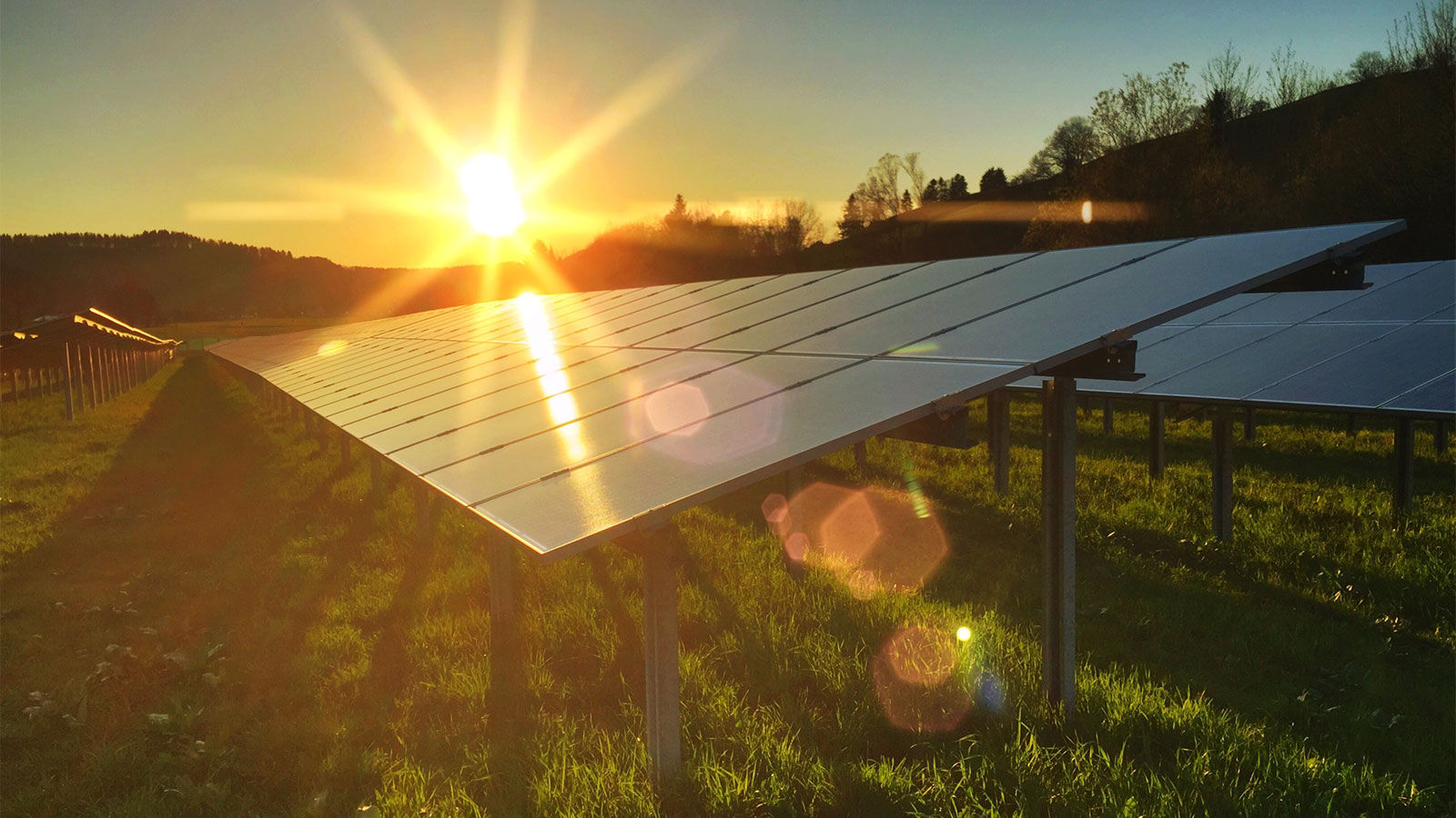 Solar Panels At Sunset