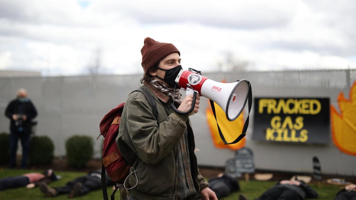 person with bullhorn