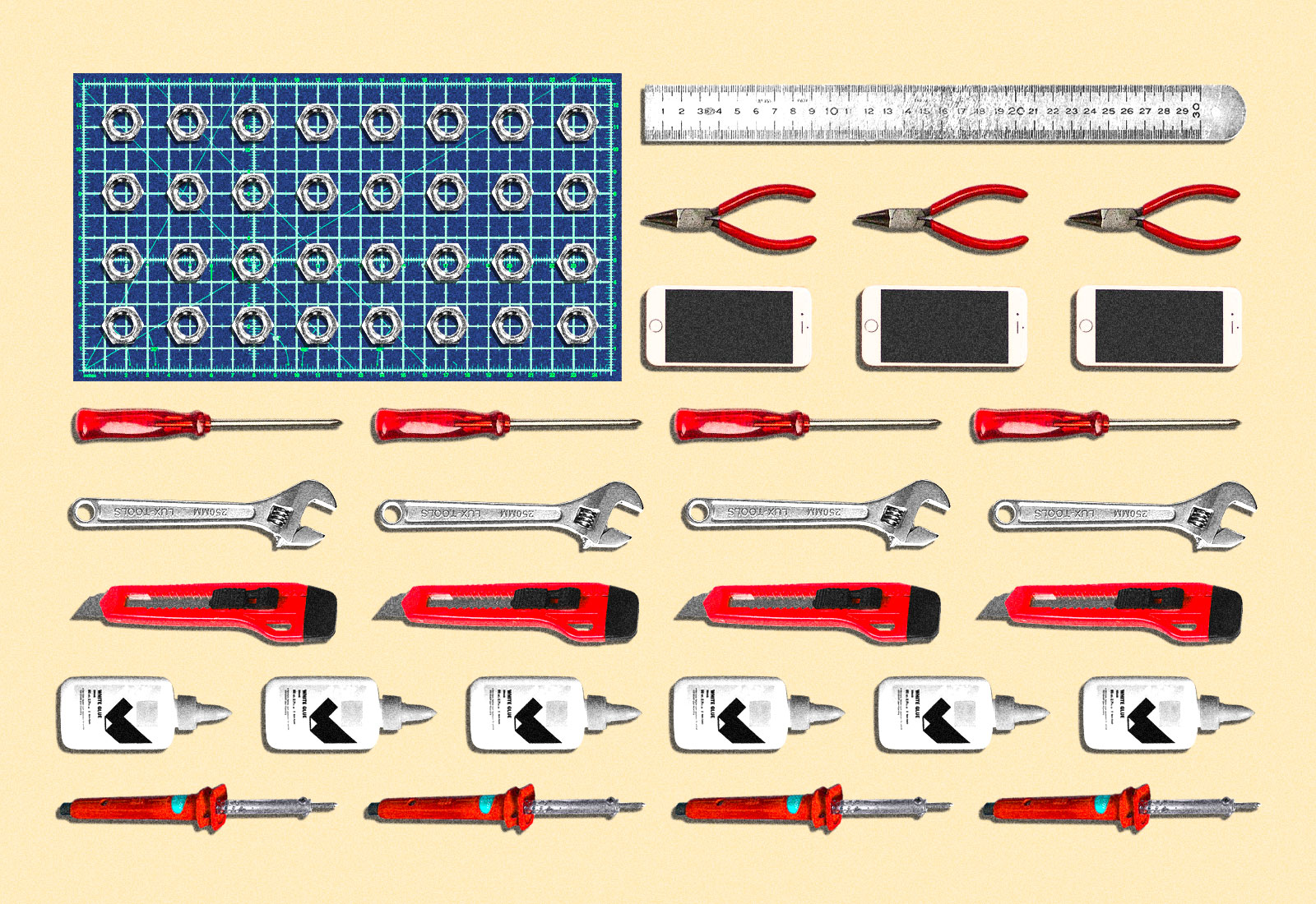 Variety of tools making an American flag