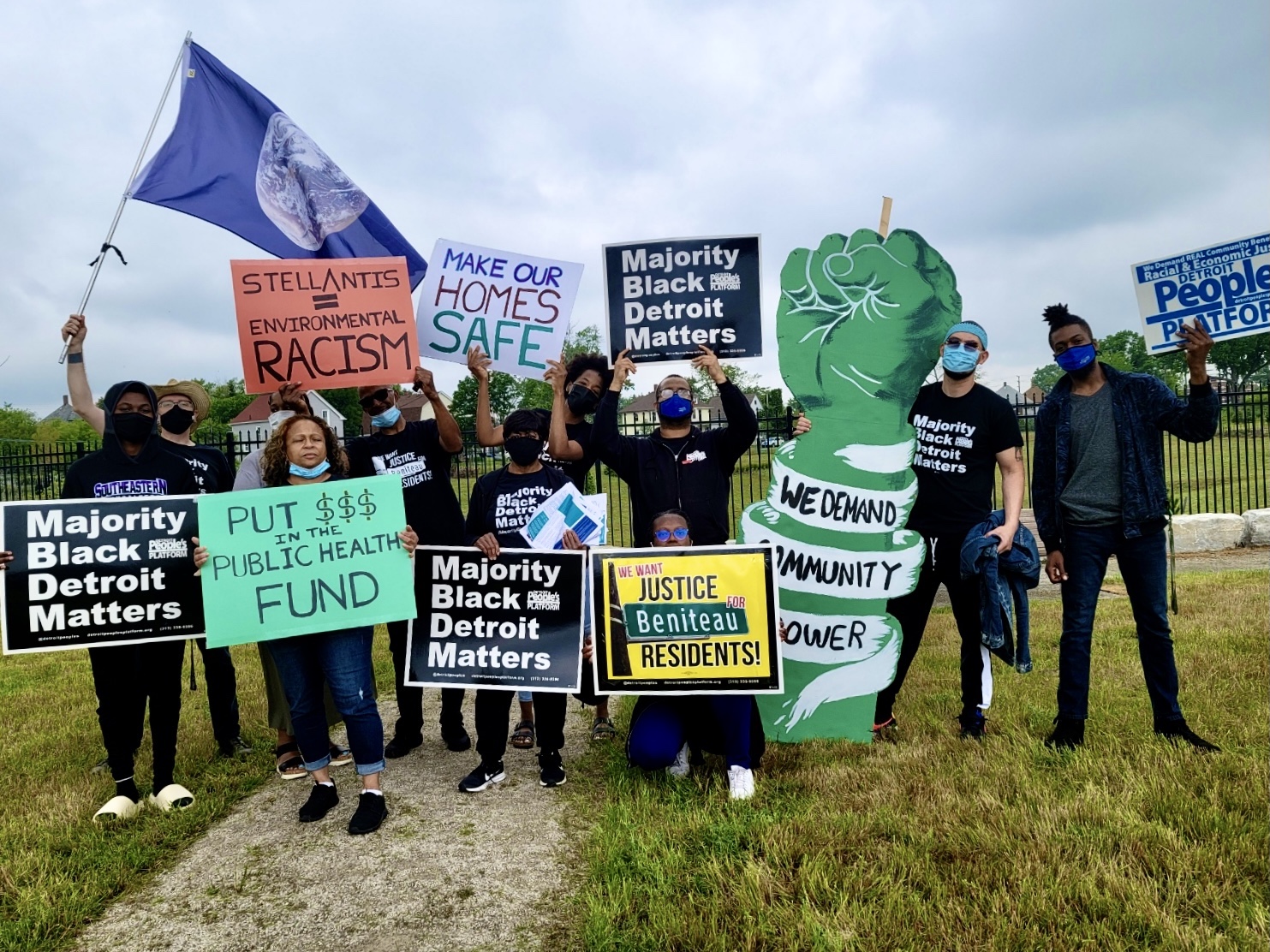 Residents protest the construction of a new auto-manufacturing facility in southeast Detroit.