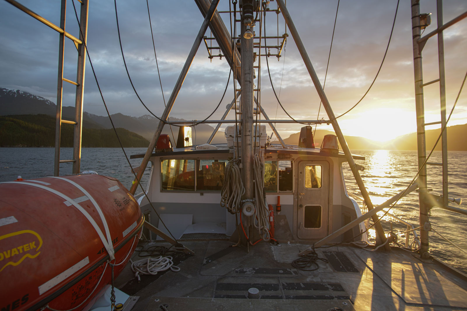 A boat fishing for Halibut in the Pacific ocean